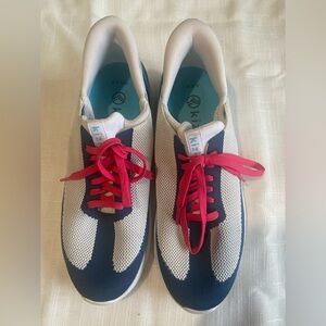 Kizik Cairo Comfy Breezy Knit Hands Free Slip-in Sneaker Blue Red W 9.5 M 8